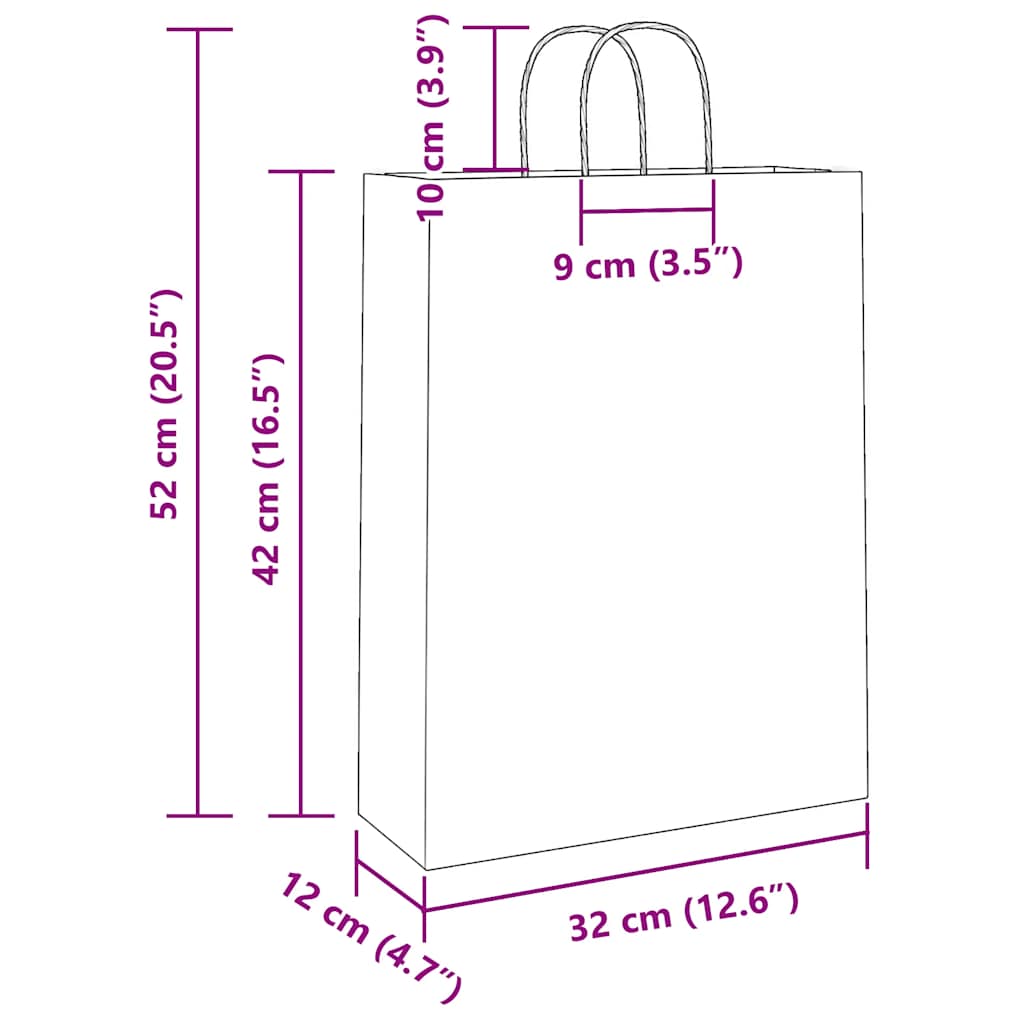 Paper Bags 250 pcs with Handles White 32x12x42 cm