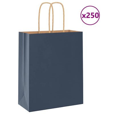 Paper Bags 250 pcs with Handles Blue 18x8x22 cm