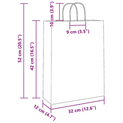 Paper Bags 250 pcs with Handles Blue 32x12x42 cm