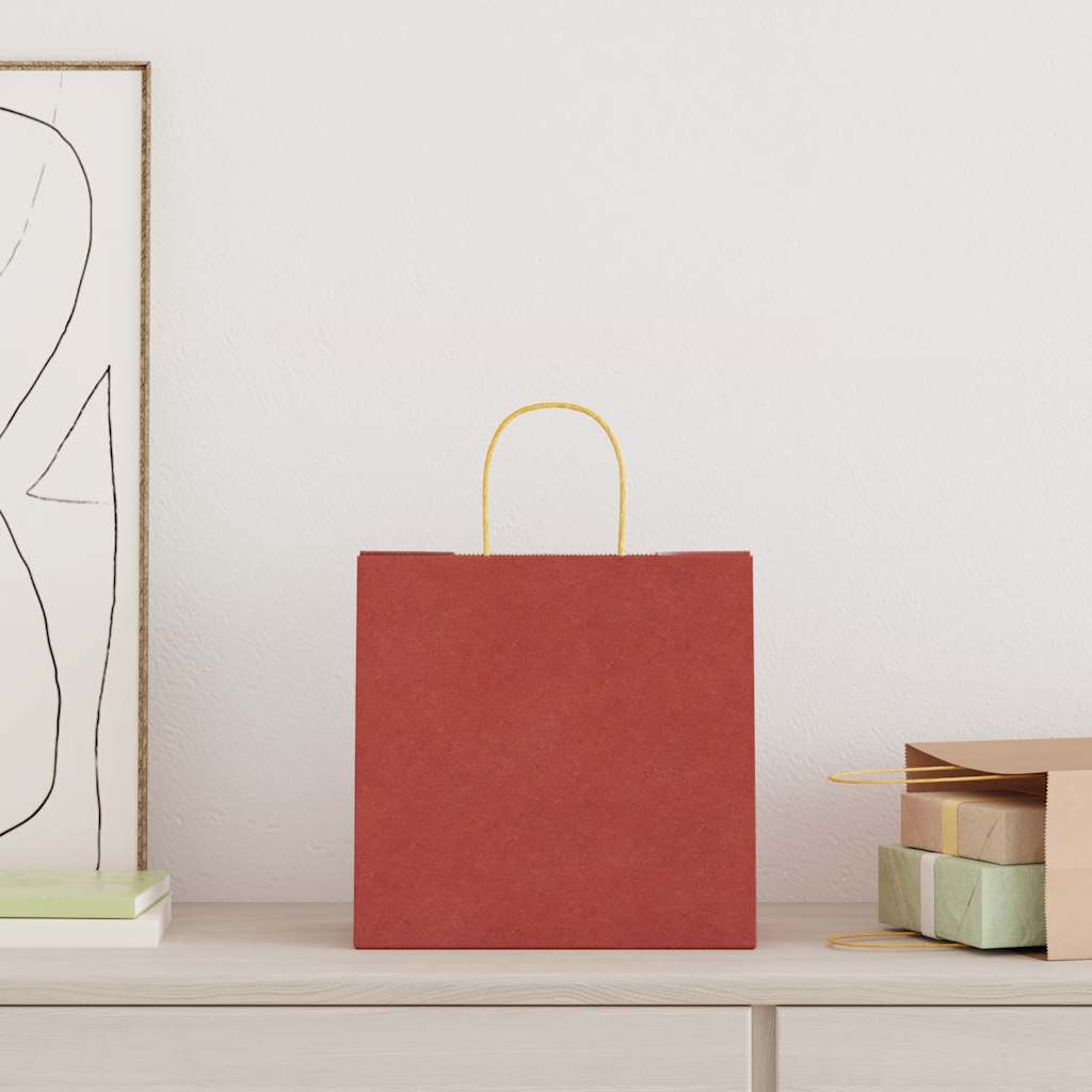 Paper Bags 250 pcs with Handles Red 26x17x25 cm
