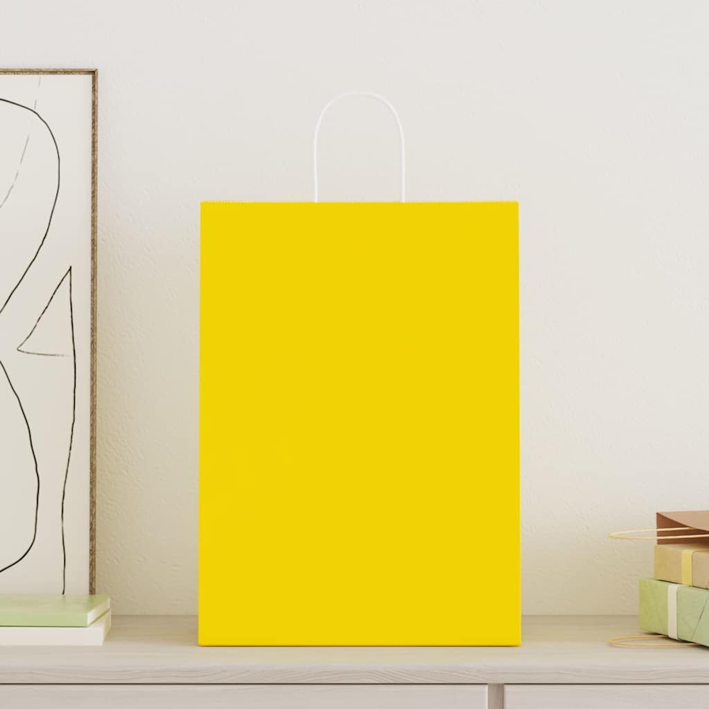 Paper Bags 50 pcs with Handles Yellow 32x17x44 cm