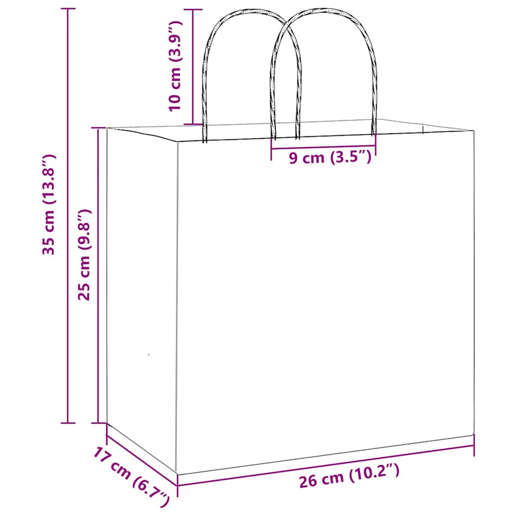Paper Bags 250 pcs with Handles Yellow 26x17x25 cm