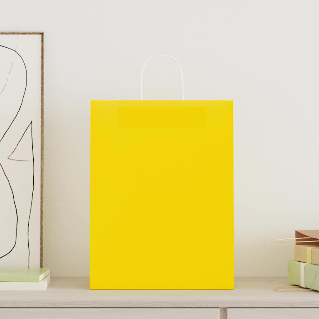 Paper Bags 250 pcs with Handles Yellow 32x12x42 cm