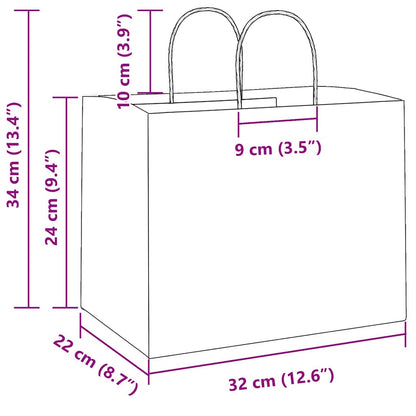 Paper Bags 250 pcs with Handles Yellow 32x22x24 cm