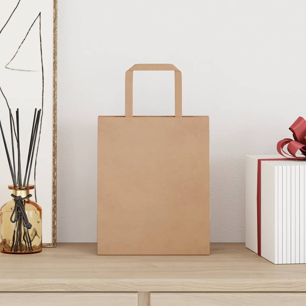 Paper Bags 250 pcs with Handles Brown 18x8x22 cm