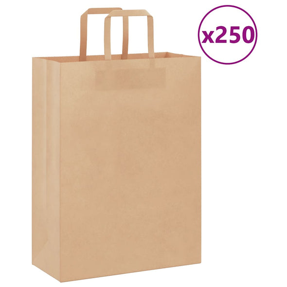 Paper Bags 250 pcs with Handles Brown 26x12x35 cm