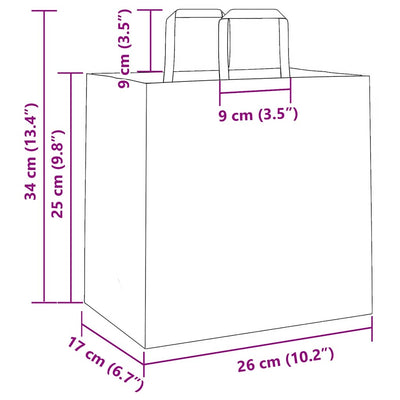 Paper Bags 250 pcs with Handles Brown 26x17x25 cm