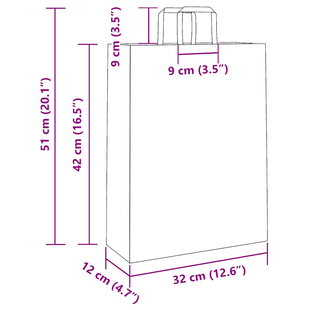 Paper Bags 250 pcs with Handles Brown 32x12x42 cm