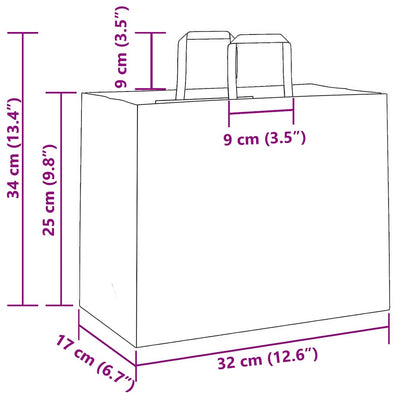 Paper Bags 250 pcs with Handles Brown 32x17x25 cm