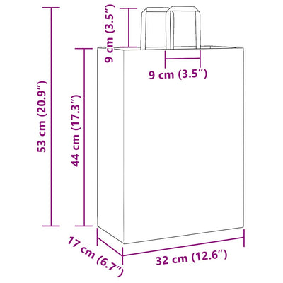 Paper Bags 250 pcs with Handles Brown 32x17x44 cm