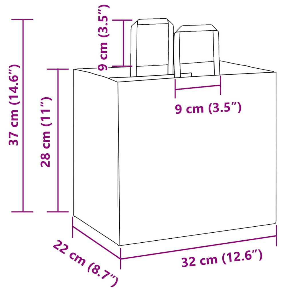 Paper Bags 250 pcs with Handles Brown 32x22x28 cm