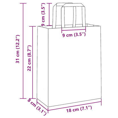 Paper Bags 250 pcs with Handles White 18x8x22 cm