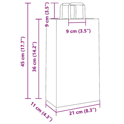 Paper Bags 250 pcs with Handles White 21x11x36 cm