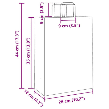 Paper Bags 250 pcs with Handles White 26x12x35 cm