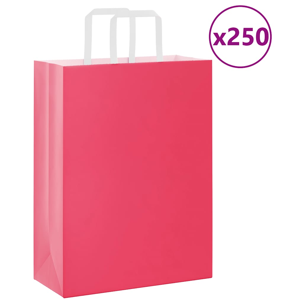 Paper Bags 250 pcs with Handles Pink 26x12x35 cm