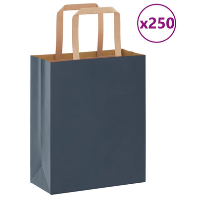 Paper Bags 250 pcs with Handles Blue 18x8x22 cm