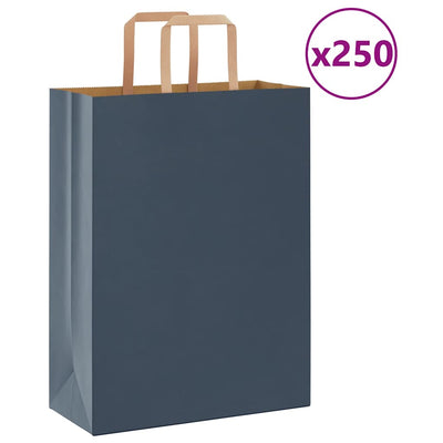 Paper Bags 250 pcs with Handles Blue 26x12x35 cm