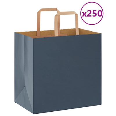 Paper Bags 250 pcs with Handles Blue 26x17x25 cm
