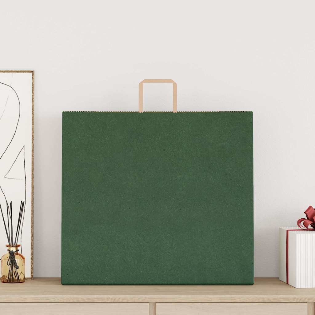 Paper Bags 250 pcs with Handles Green 54x15x49 cm