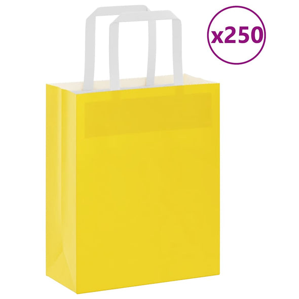 Paper Bags 250 pcs with Handles Yellow 18x8x22 cm