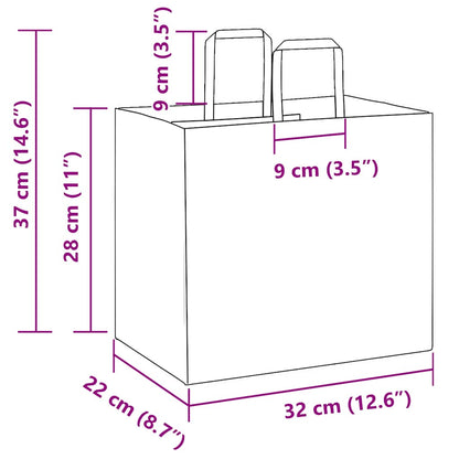 Paper Bags 250 pcs with Handles Yellow 32x22x28 cm
