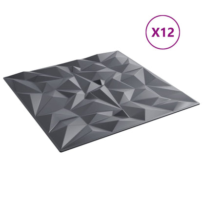 Wall Panels 12 pcs Grey 50x50 cm XPS 3 m² Amethyst