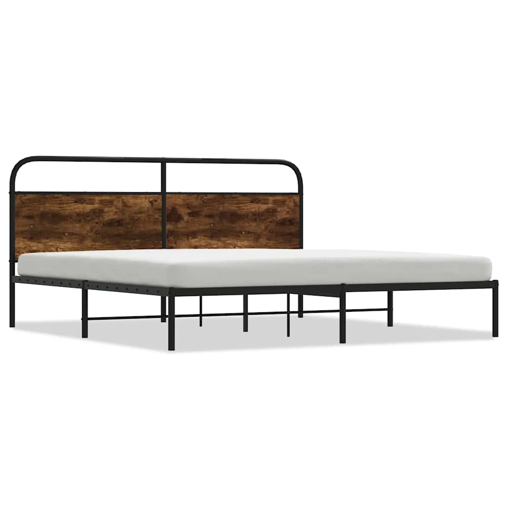 Metal Bed Frame without Mattress Smoked Oak 180x200 cm Super King