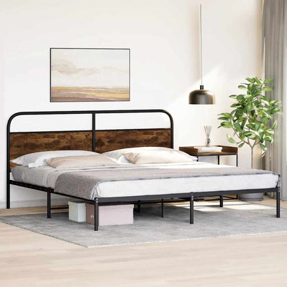 Metal Bed Frame without Mattress Smoked Oak 200x200 cm