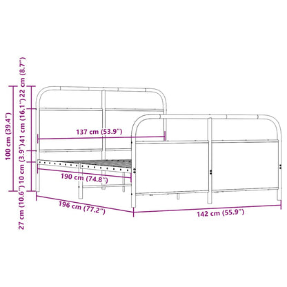 Metal Bed Frame without Mattress Smoked Oak 137x190 cm