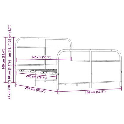 Metal Bed Frame without Mattress Smoked Oak 140x200 cm
