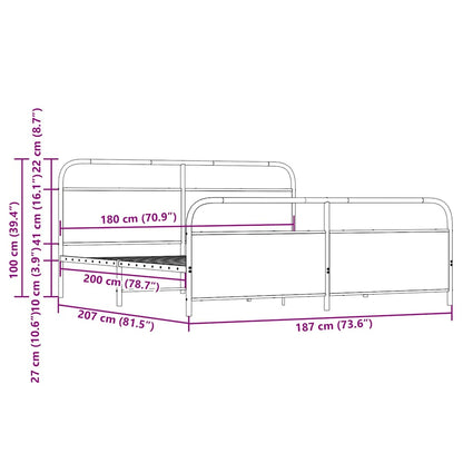 Metal Bed Frame without Mattress Smoked Oak 180x200 cm Super King