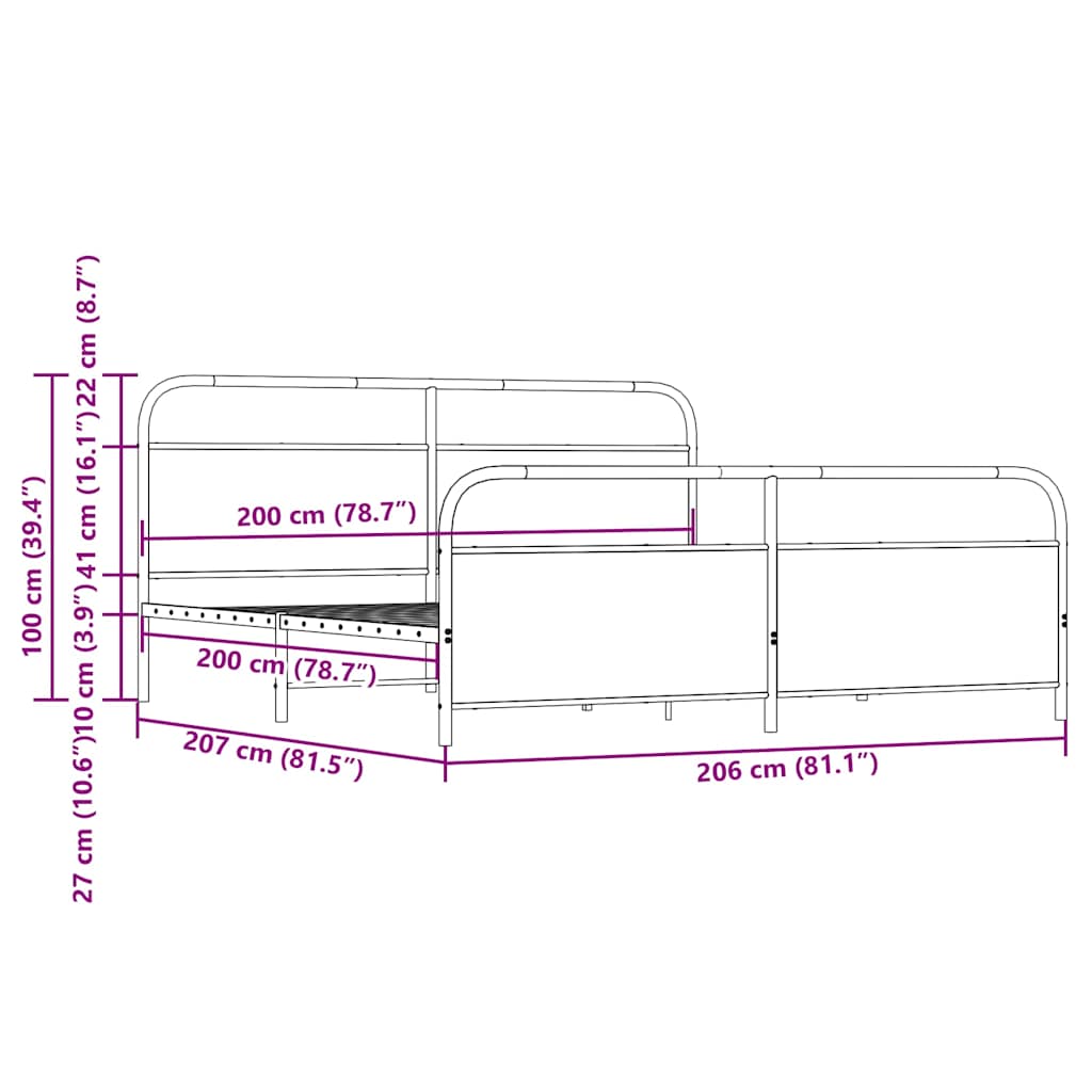 Metal Bed Frame without Mattress Sonoma Oak 200x200 cm
