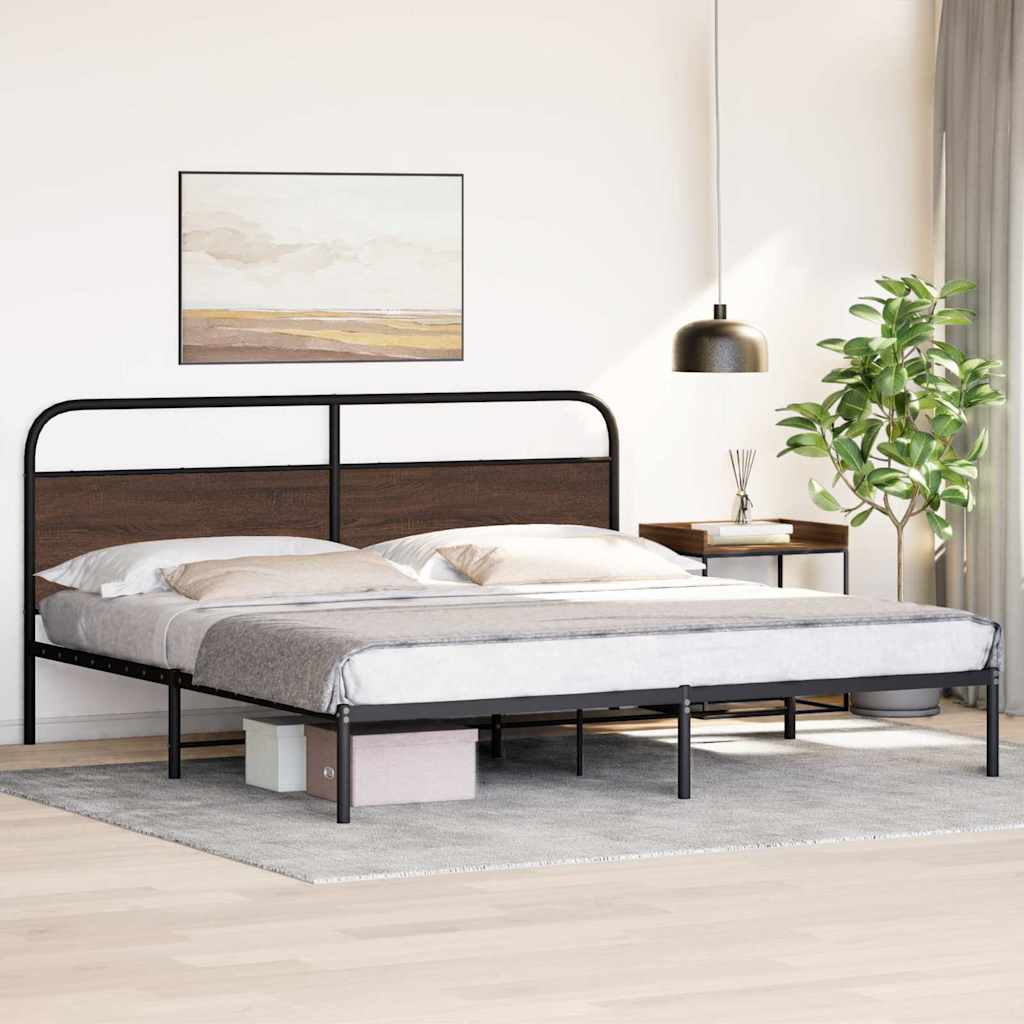Metal Bed Frame without Mattress Brown Oak 180x200 cm Super King