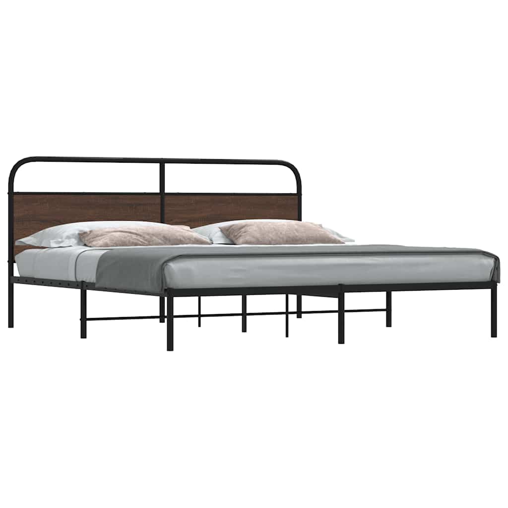 Metal Bed Frame without Mattress Brown Oak 180x200 cm Super King