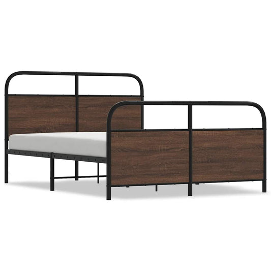 Metal Bed Frame without Mattress Brown Oak 137x190 cm
