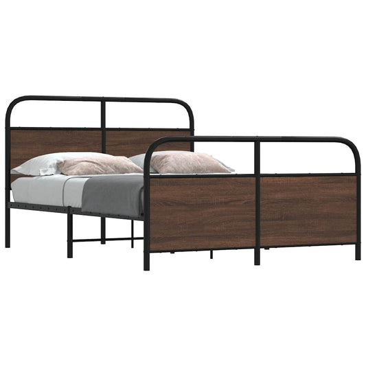 Metal Bed Frame without Mattress Brown Oak 137x190 cm