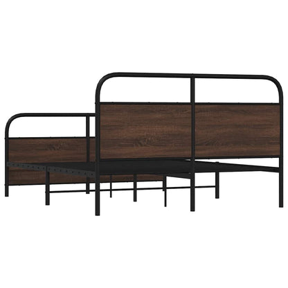 Metal Bed Frame without Mattress Brown Oak 150x200 cm King Size