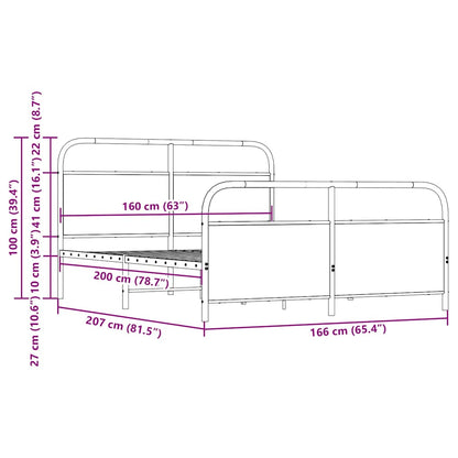 Metal Bed Frame without Mattress Brown Oak 160x200 cm