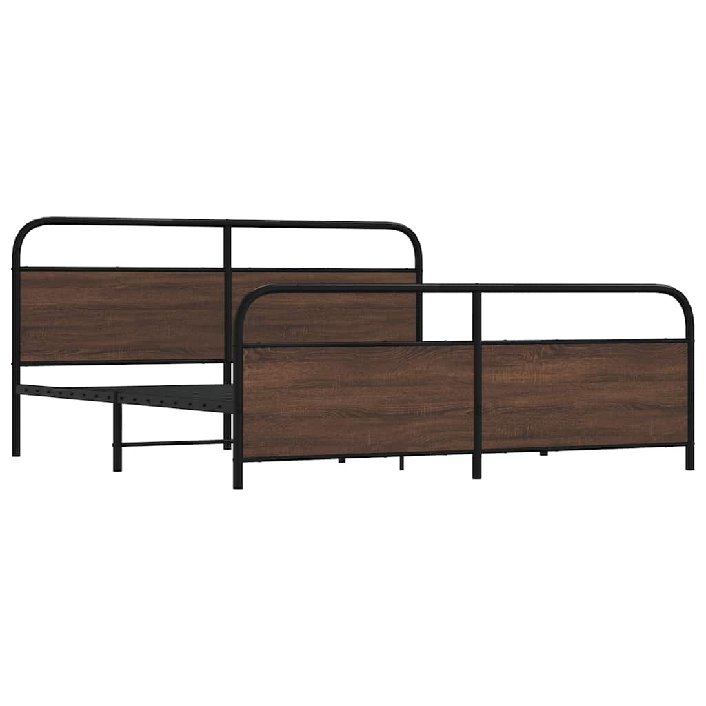 Metal Bed Frame without Mattress Brown Oak 180x200 cm Super King