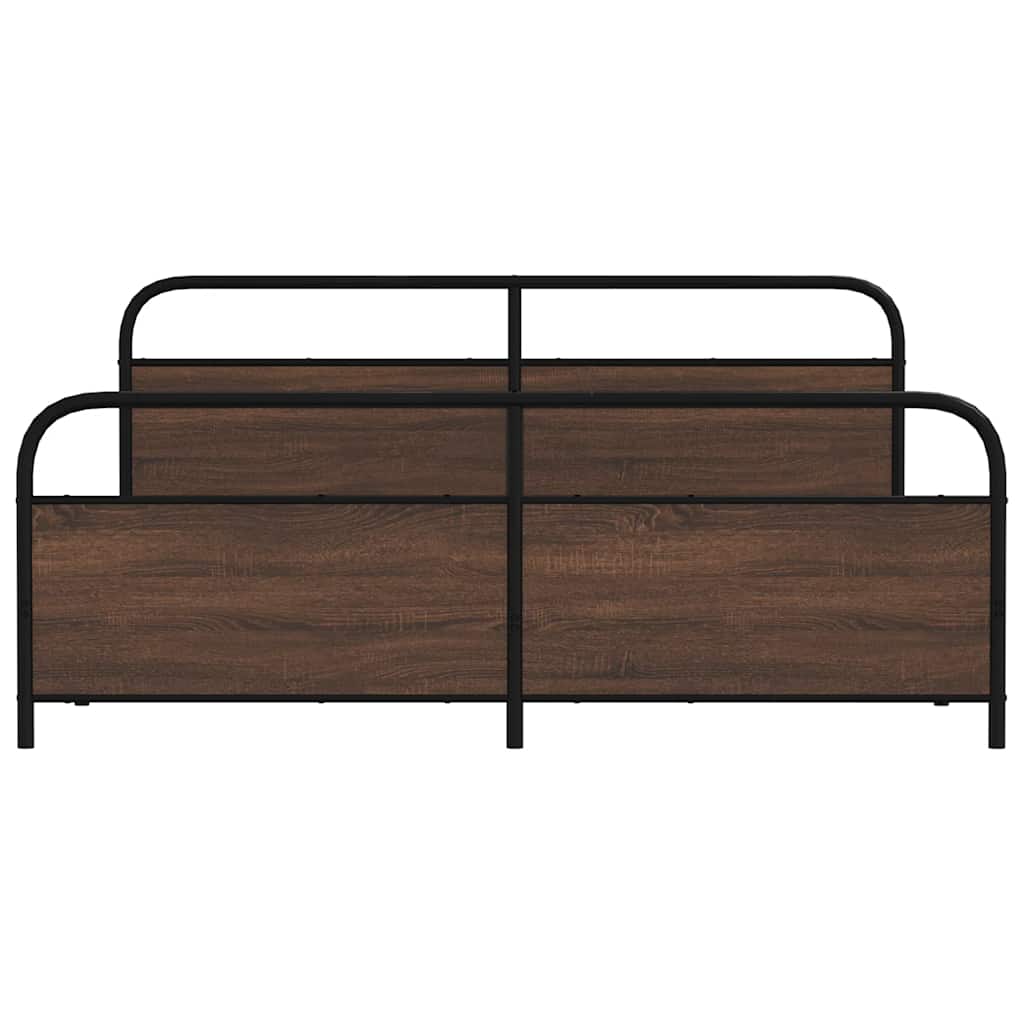 Metal Bed Frame without Mattress Brown Oak 180x200 cm Super King