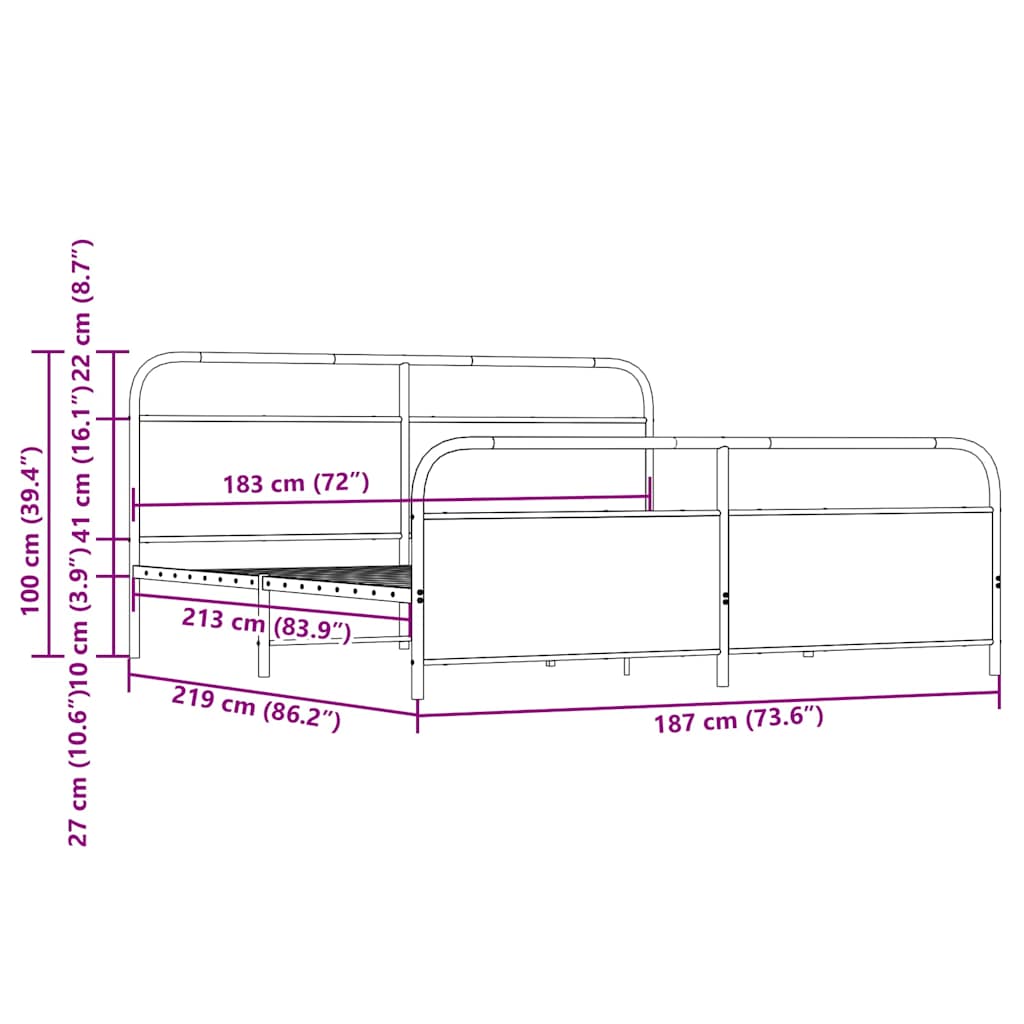 Metal Bed Frame without Mattress Brown Oak 183x213 cm