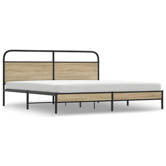 Metal Bed Frame without Mattress Smoked Oak 200x200 cm