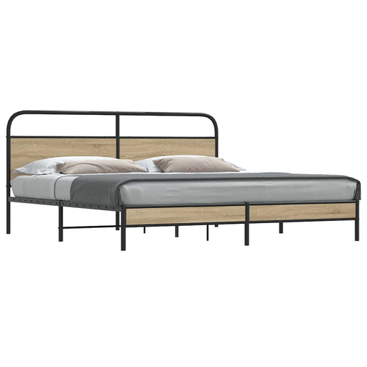 Metal Bed Frame without Mattress Smoked Oak 200x200 cm