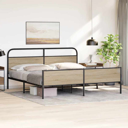 Metal Bed Frame without Mattress Smoked Oak 183x213 cm