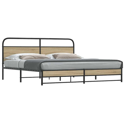 Metal Bed Frame without Mattress Smoked Oak 183x213 cm