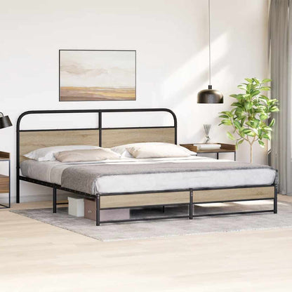 Metal Bed Frame without Mattress Smoked Oak 200x200 cm