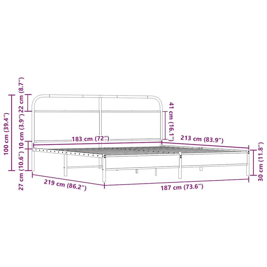 Metal Bed Frame without Mattress Sonoma Oak 183x213 cm