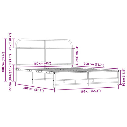 Metal Bed Frame without Mattress Sonoma Oak 160x200 cm