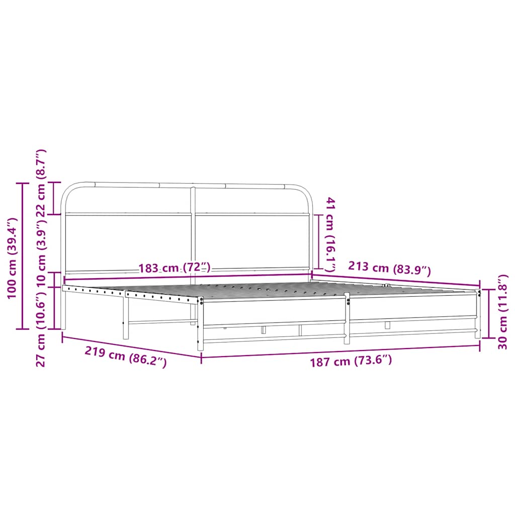 Metal Bed Frame without Mattress Sonoma Oak 183x213 cm