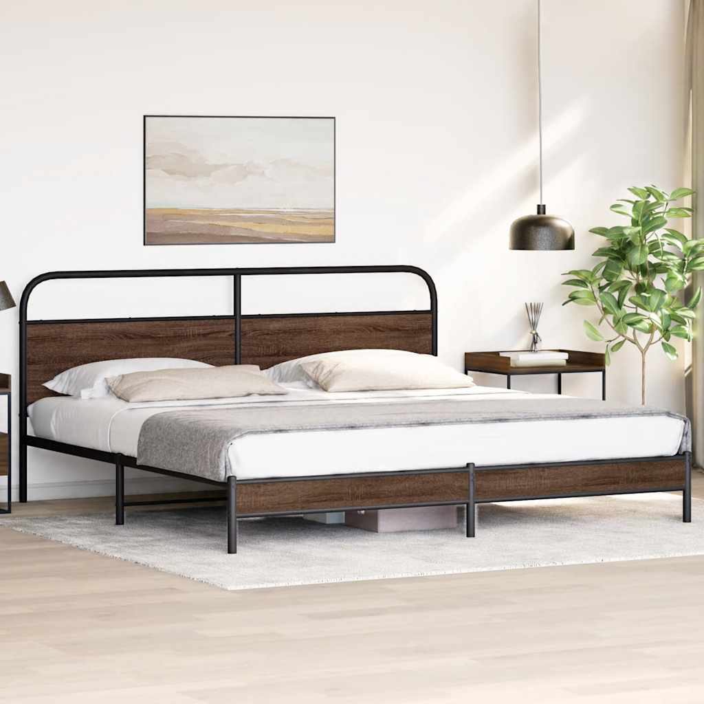 Metal Bed Frame without Mattress Brown Oak 180x200 cm Super King